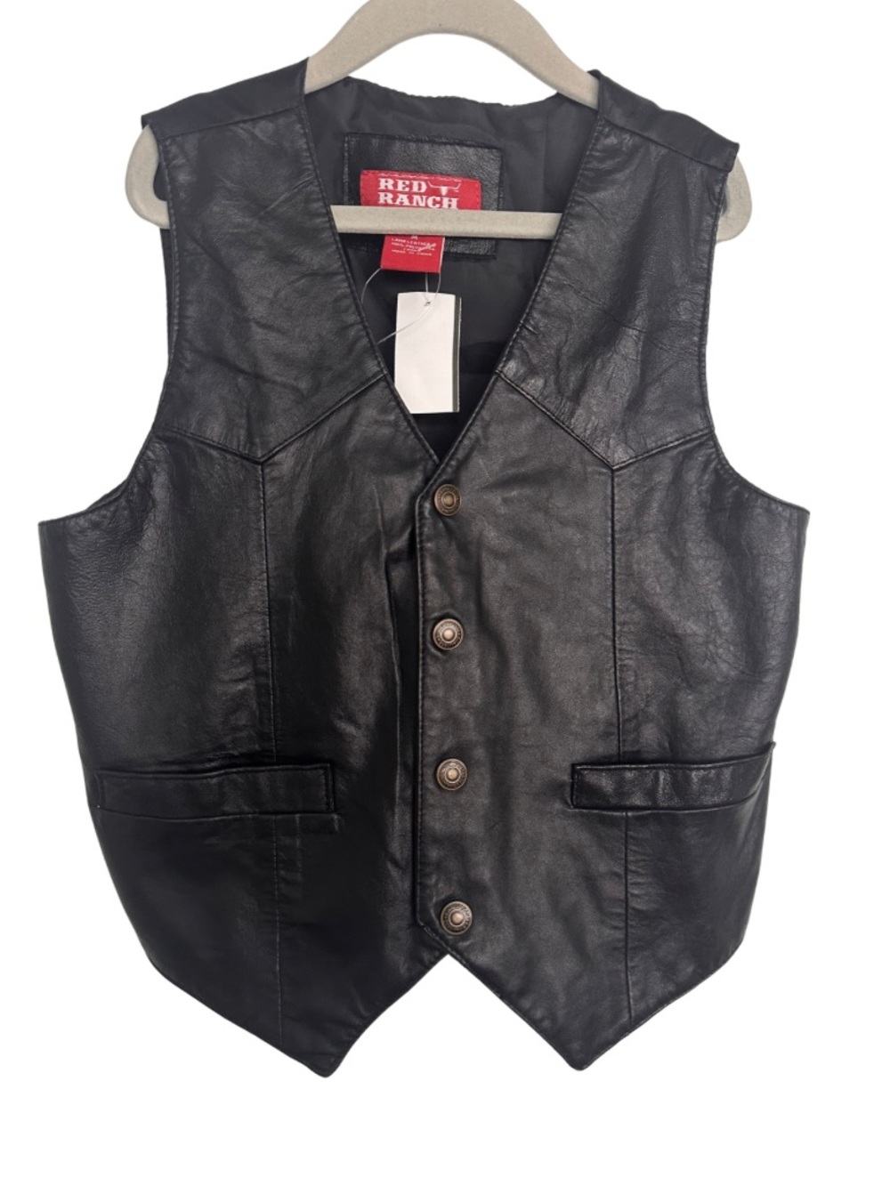 Red Ranch Kids Black Lamb Leather Vest SZ Medium Snap Buttons Cowboy Unisex NWT